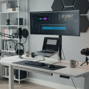 Laptop + Desk + Mic Setup